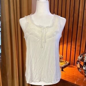 00s Old Navy White Lace Ruffle Tank Top Sleeveless Rayon Tie Front Scoop Neck M
